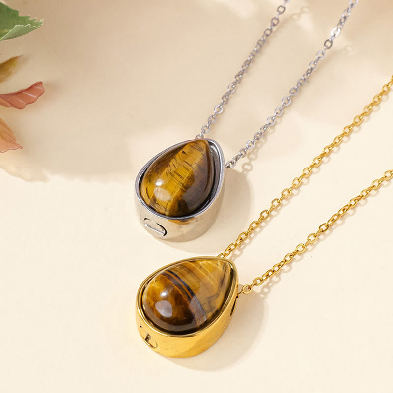 Buddha Stones Natural Blue Lace Agate Rose Quartz Black Onyx Teardrop Design Balance Necklace Pendant
