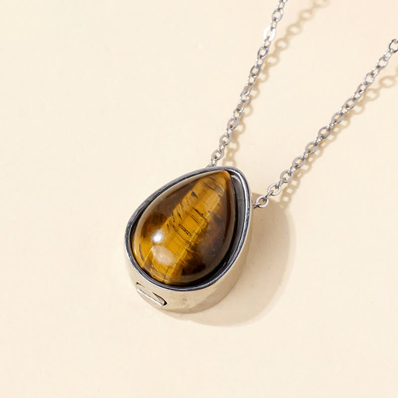 Buddha Stones Natural Blue Lace Agate Rose Quartz Black Onyx Teardrop Design Balance Necklace Pendant
