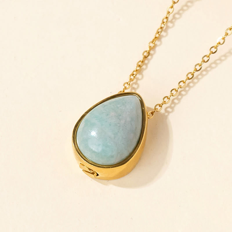 Buddha Stones Natural Blue Lace Agate Rose Quartz Black Onyx Teardrop Design Balance Necklace Pendant