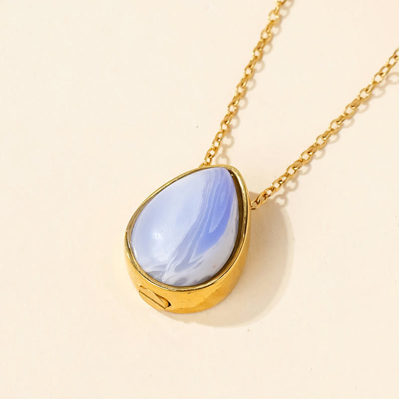 Buddha Stones Natural Blue Lace Agate Rose Quartz Black Onyx Teardrop Design Balance Necklace Pendant