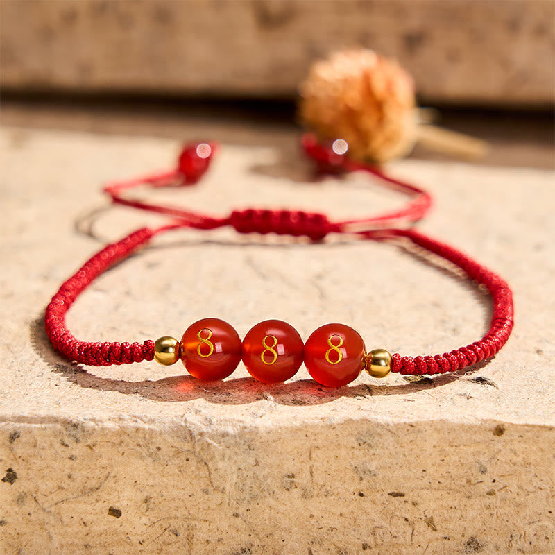 Buddha Stones Angel Number Red String Red Agate Beads Luck Braided Adjustable Bracelet