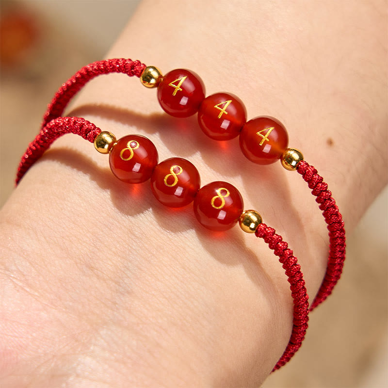 Buddha Stones Angel Number Red String Red Agate Beads Luck Braided Adjustable Bracelet