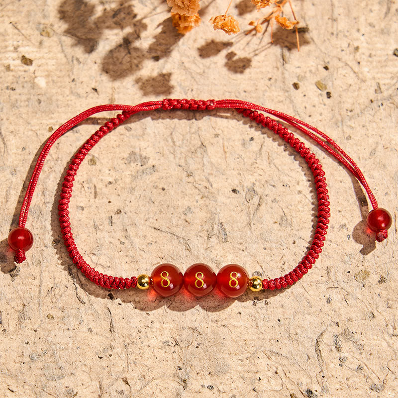 Buddha Stones Angel Number Red String Red Agate Beads Luck Braided Adjustable Bracelet