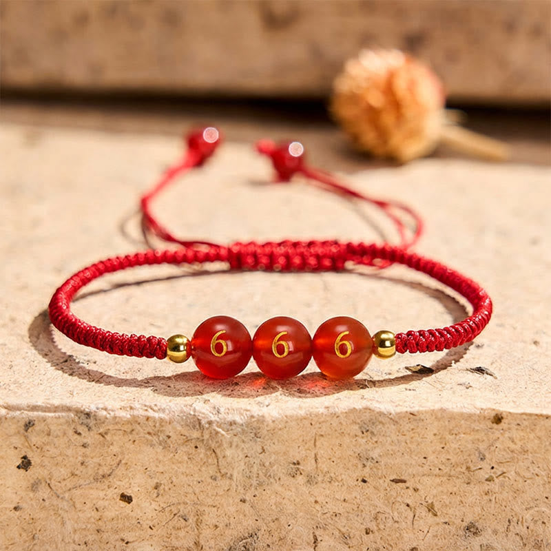 Buddha Stones Angel Number Red String Red Agate Beads Luck Braided Adjustable Bracelet