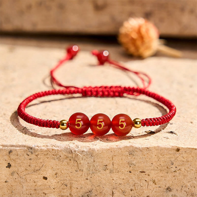 Buddha Stones Angel Number Red String Red Agate Beads Luck Braided Adjustable Bracelet