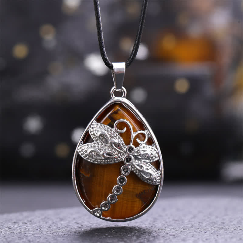 Buddha Stones Natural Green Aventurine Dragonfly Teardrop Shape Inlay Crystal Balance Necklace