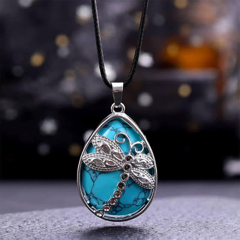 Buddha Stones Natural Green Aventurine Dragonfly Teardrop Shape Inlay Crystal Balance Necklace