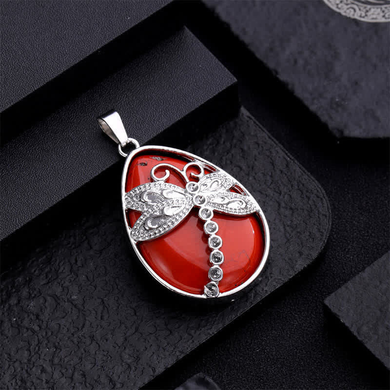 Buddha Stones Natural Green Aventurine Dragonfly Teardrop Shape Inlay Crystal Balance Necklace