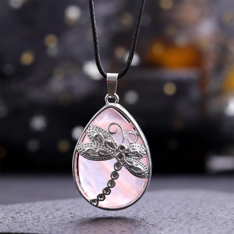 Buddha Stones Natural Green Aventurine Dragonfly Teardrop Shape Inlay Crystal Balance Necklace