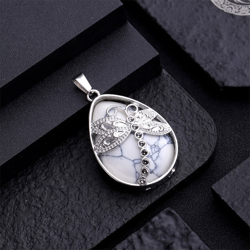 Buddha Stones Natural Green Aventurine Dragonfly Teardrop Shape Inlay Crystal Balance Necklace