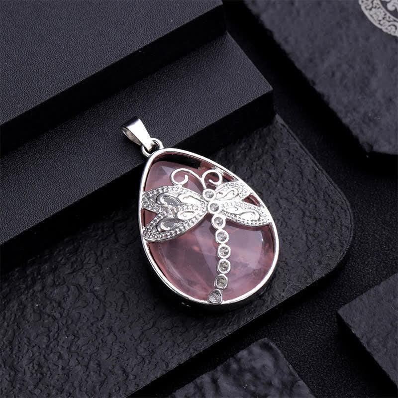 Buddha Stones Natural Green Aventurine Dragonfly Teardrop Shape Inlay Crystal Balance Necklace