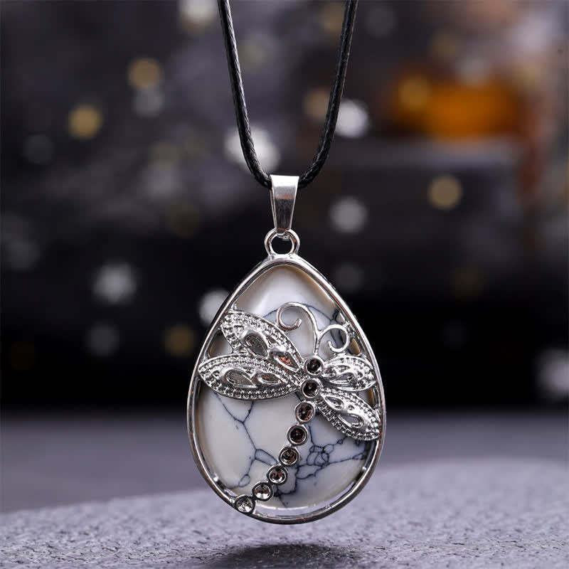 Buddha Stones Natural Green Aventurine Dragonfly Teardrop Shape Inlay Crystal Balance Necklace