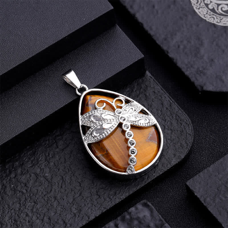 Buddha Stones Natural Green Aventurine Dragonfly Teardrop Shape Inlay Crystal Balance Necklace