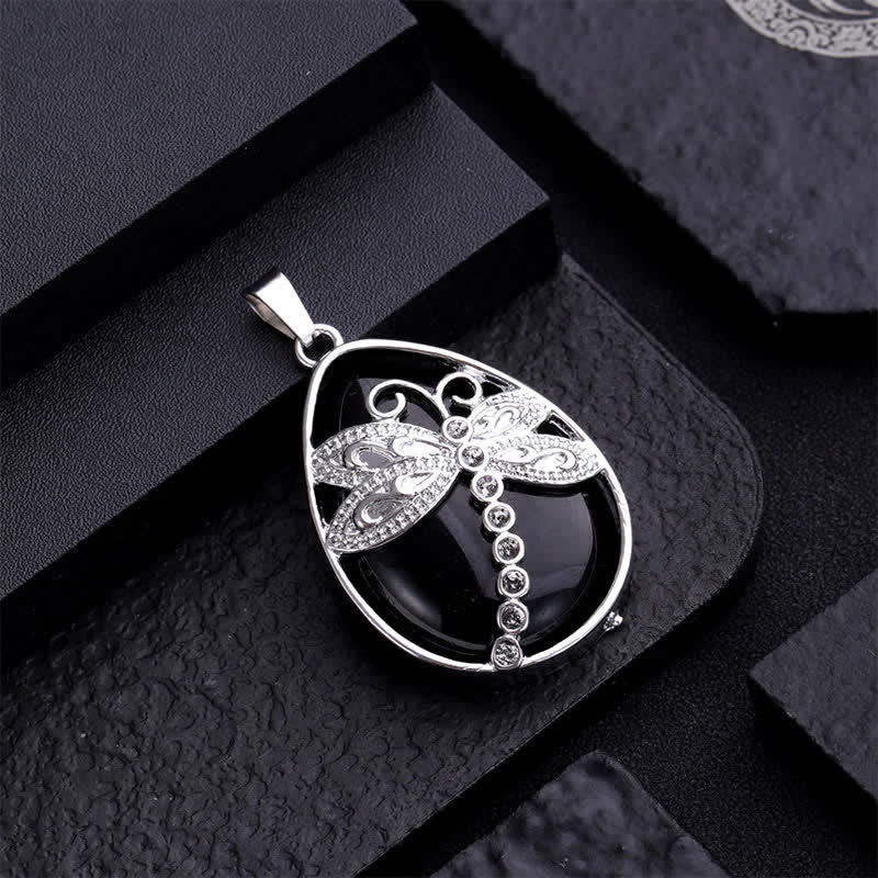 Buddha Stones Natural Green Aventurine Dragonfly Teardrop Shape Inlay Crystal Balance Necklace
