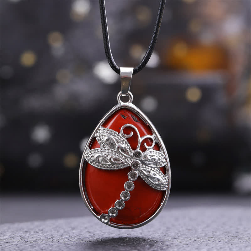 Buddha Stones Natural Green Aventurine Dragonfly Teardrop Shape Inlay Crystal Balance Necklace