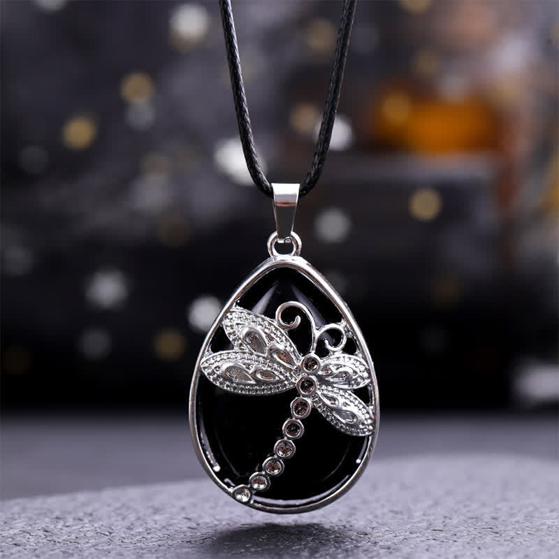 Buddha Stones Natural Green Aventurine Dragonfly Teardrop Shape Inlay Crystal Balance Necklace