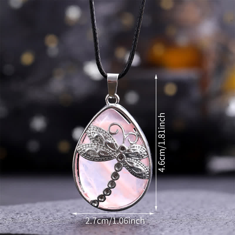 Buddha Stones Natural Green Aventurine Dragonfly Teardrop Shape Inlay Crystal Balance Necklace