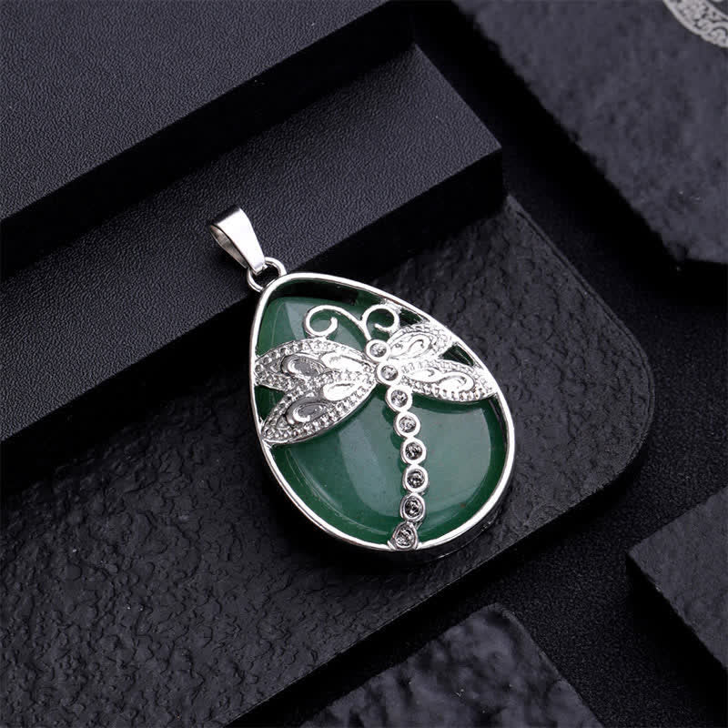Buddha Stones Natural Green Aventurine Dragonfly Teardrop Shape Inlay Crystal Balance Necklace