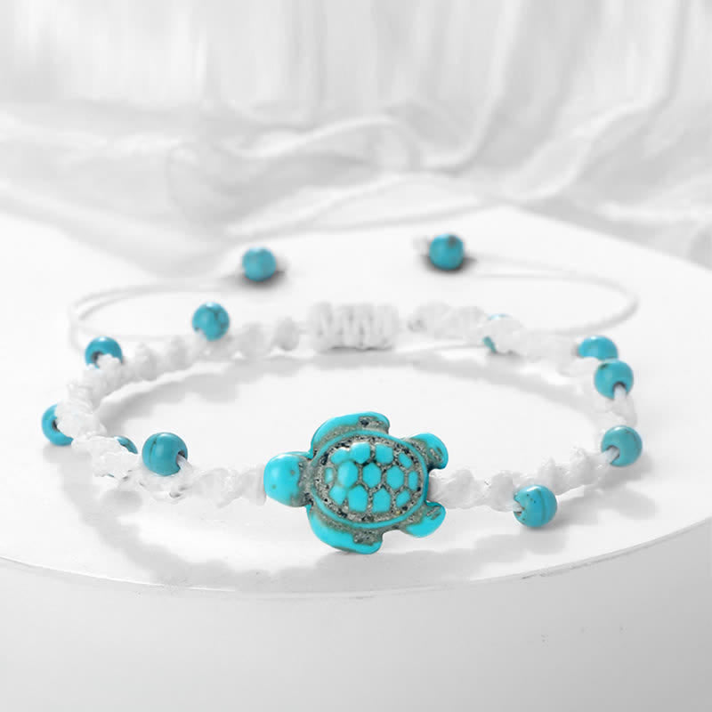 Buddha Stones Turquoise Turtle Design Braided Rope Protection Bracelet