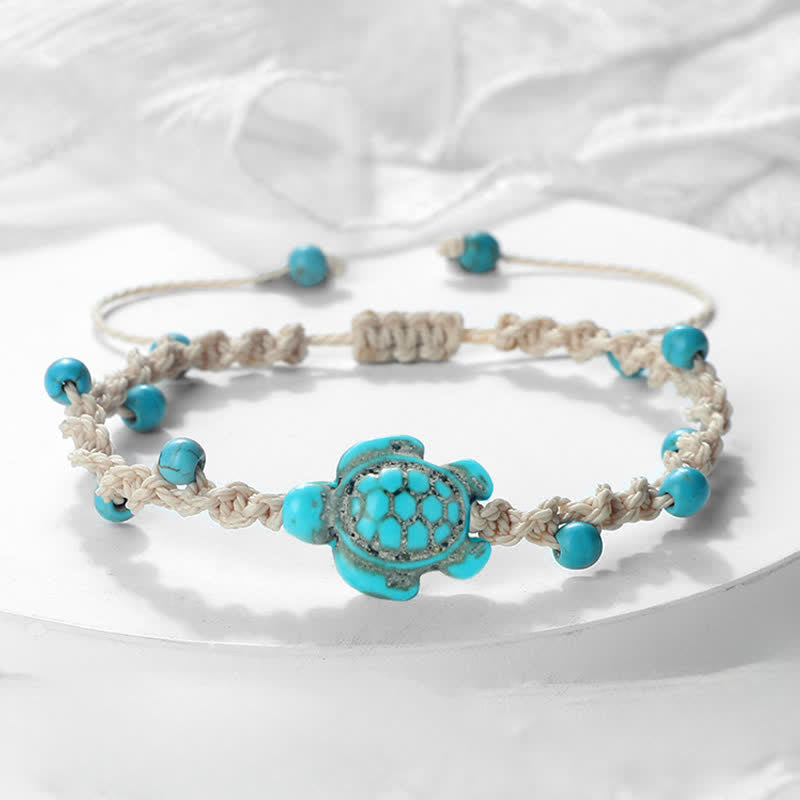 Buddha Stones Turquoise Turtle Design Braided Rope Protection Bracelet