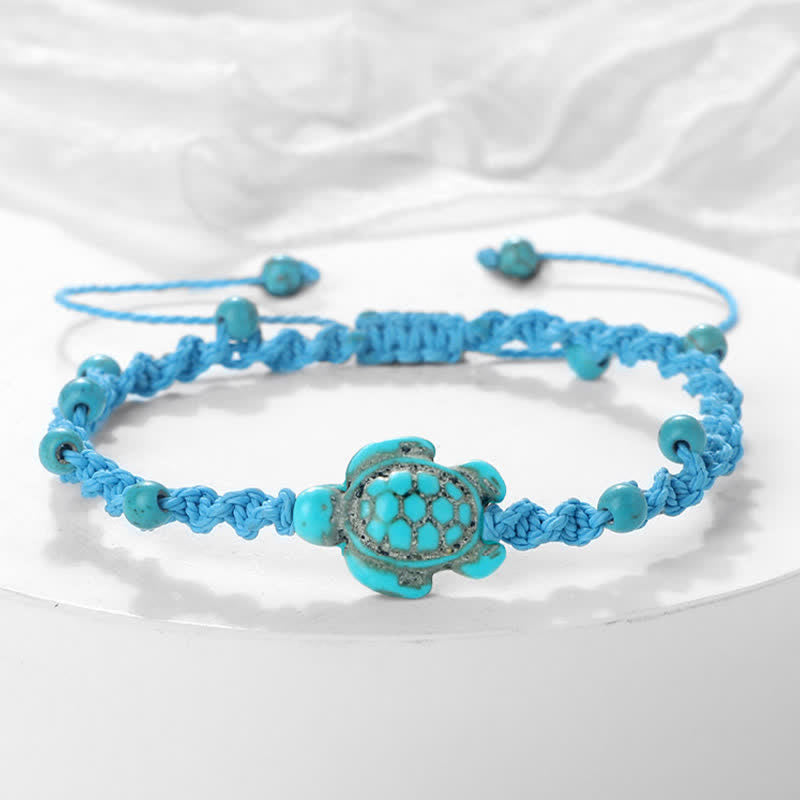 Buddha Stones Turquoise Turtle Design Braided Rope Protection Bracelet