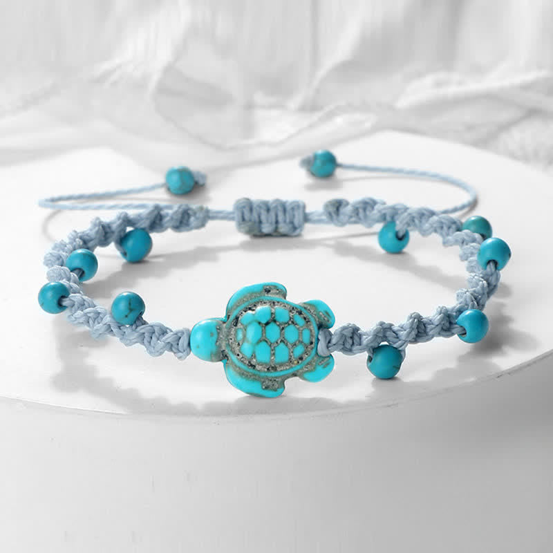 Buddha Stones Turquoise Turtle Design Braided Rope Protection Bracelet