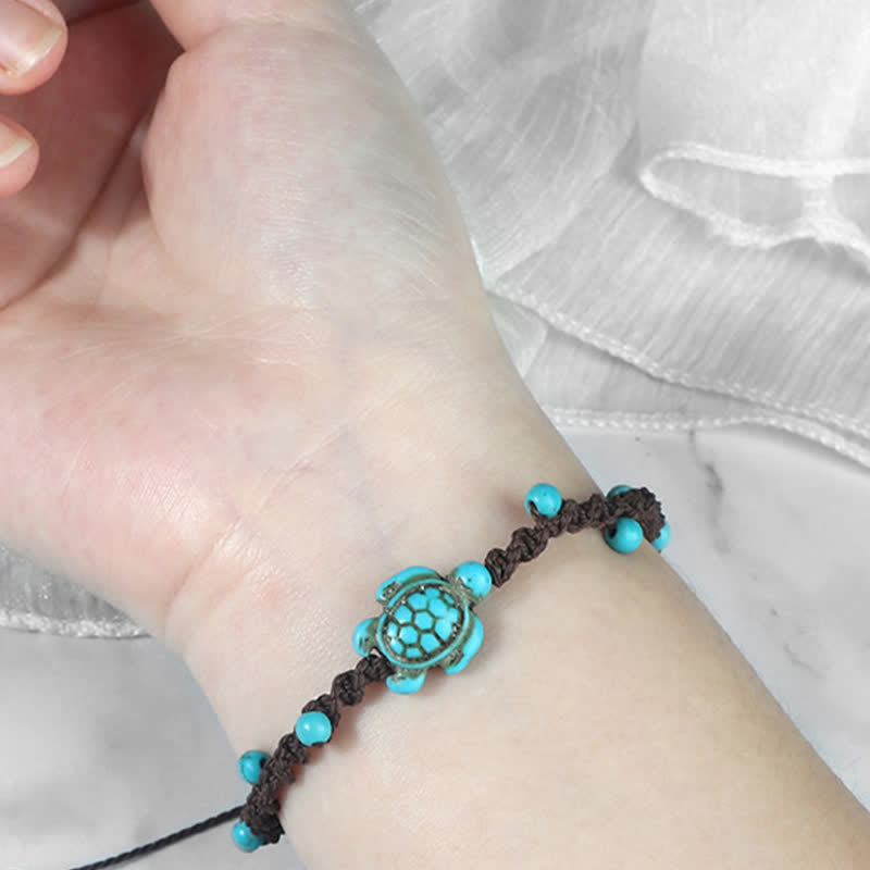 Buddha Stones Turquoise Turtle Design Braided Rope Protection Bracelet