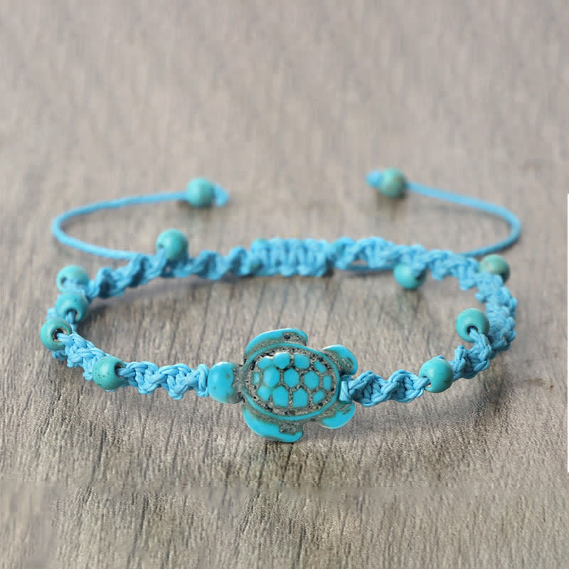 Buddha Stones Turquoise Turtle Design Braided Rope Protection Bracelet