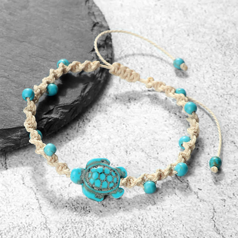 Buddha Stones Turquoise Turtle Design Braided Rope Protection Bracelet