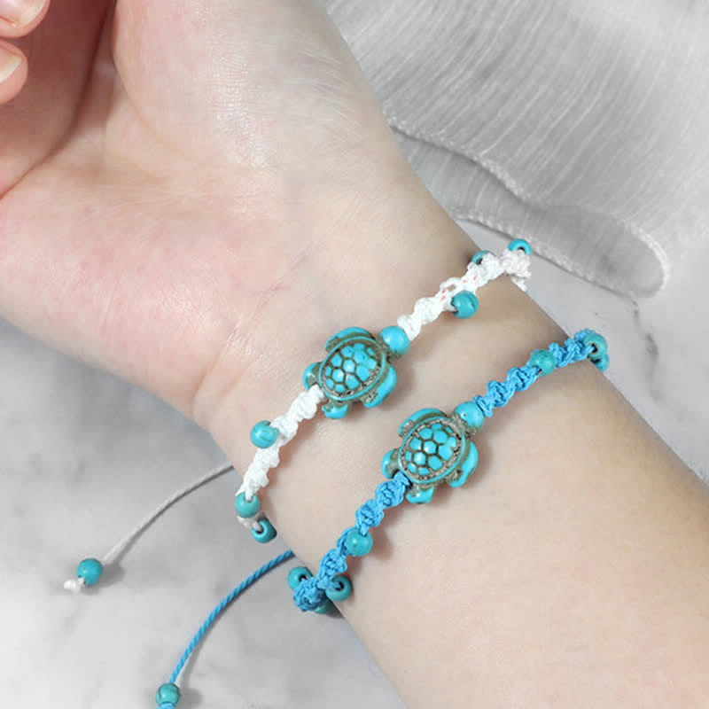Buddha Stones Turquoise Turtle Design Braided Rope Protection Bracelet