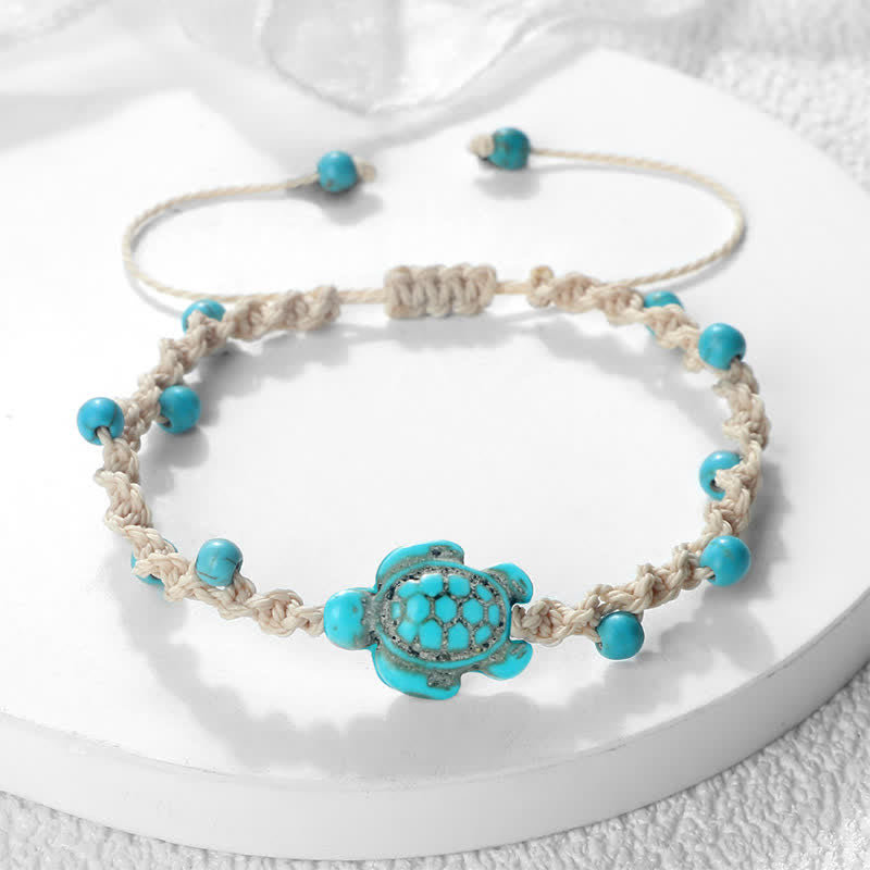 Buddha Stones Turquoise Turtle Design Braided Rope Protection Bracelet