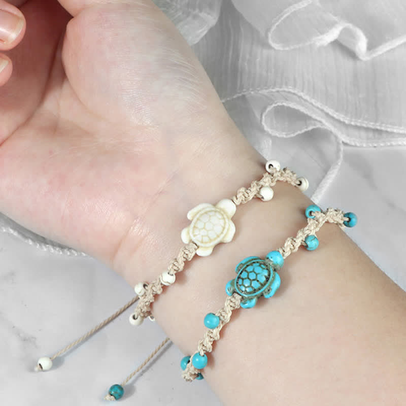 EverestArtStudios Turquoise Turtle Design Braided Rope Protection Bracelet