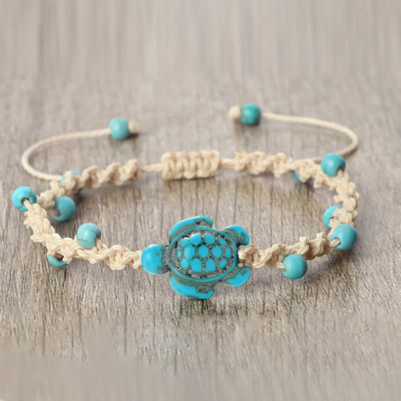 Buddha Stones Turquoise Turtle Design Braided Rope Protection Bracelet