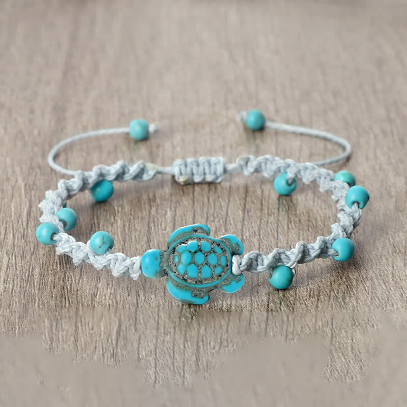 Buddha Stones Turquoise Turtle Design Braided Rope Protection Bracelet