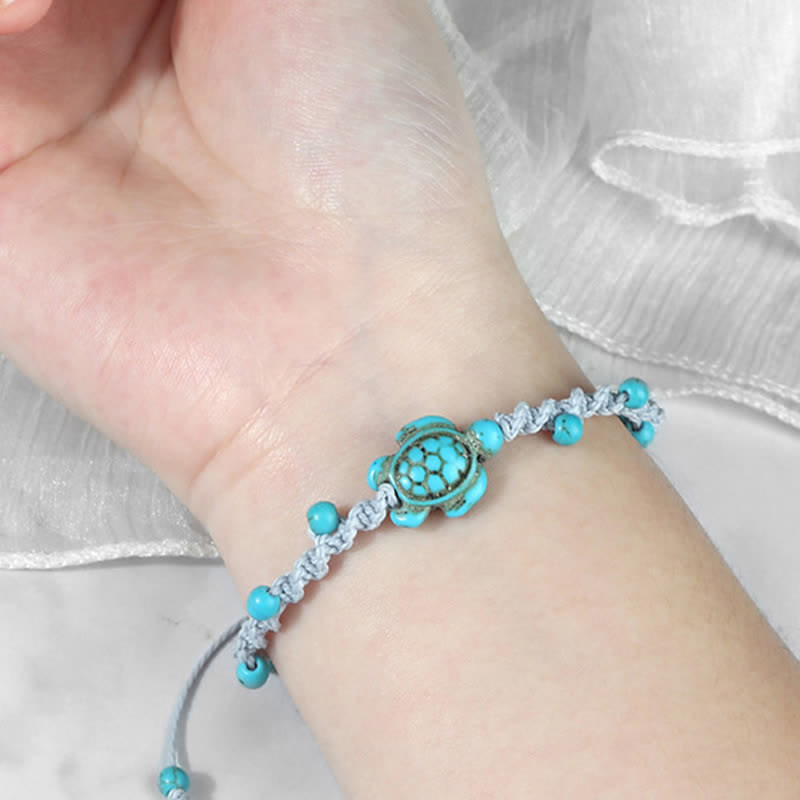 EverestArtStudios Turquoise Turtle Design Braided Rope Protection Bracelet