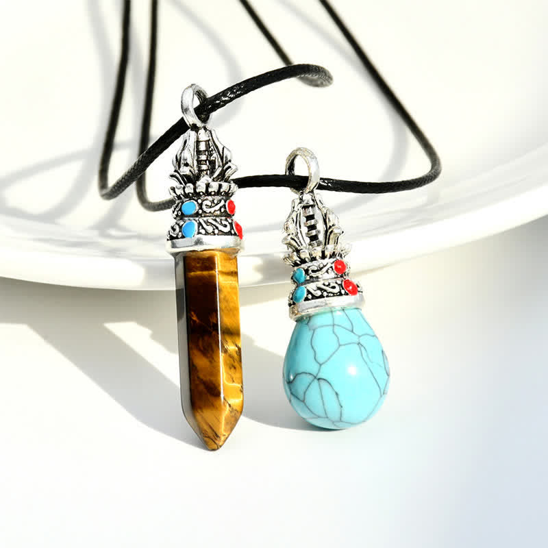 EverestArtStudios Natural Turquoise Tiger Eye Wisdom Rope Necklace