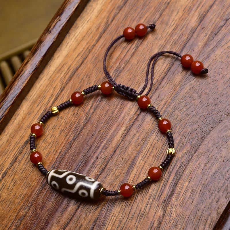 EverestArtStudios Dzi Beads South Red Agate Braided Rope Protection Bracelet