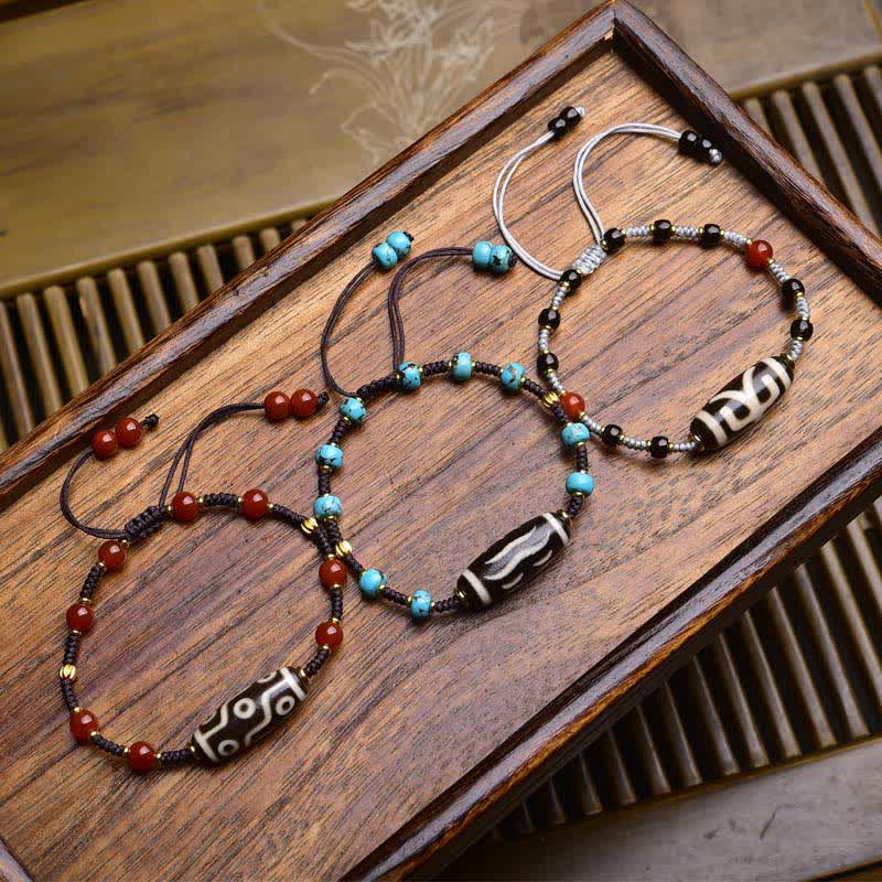 EverestArtStudios Dzi Beads South Red Agate Braided Rope Protection Bracelet
