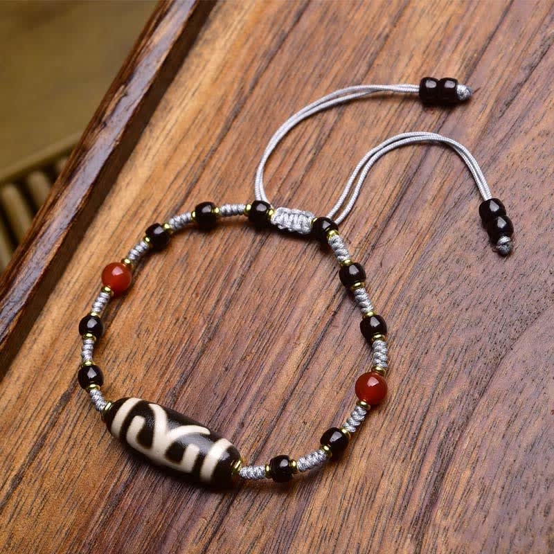EverestArtStudios Dzi Beads South Red Agate Braided Rope Protection Bracelet