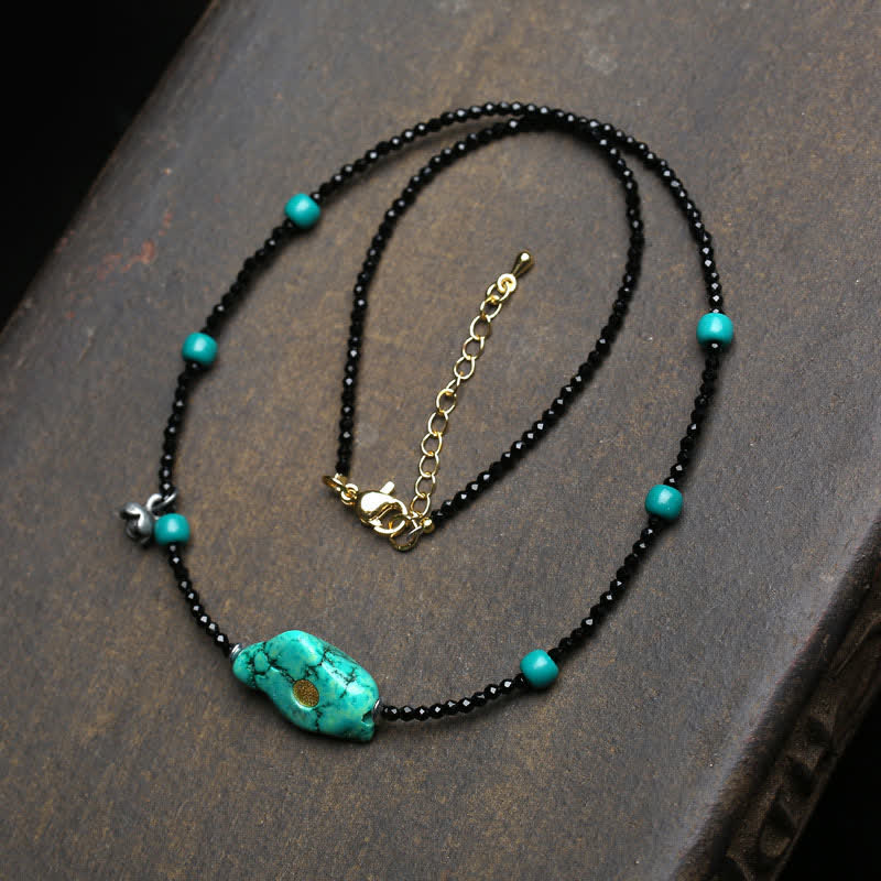 EverestArtStudios Black Spinel Turquoise Beads Strength Necklace