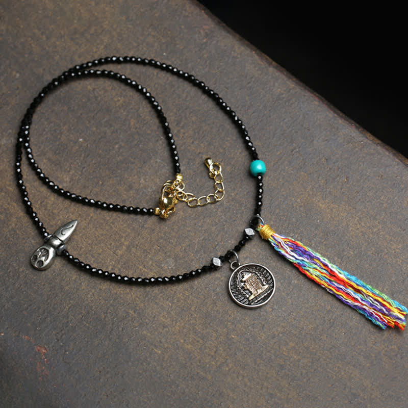 EverestArtStudios Black Spinel Turquoise Beads Strength Necklace