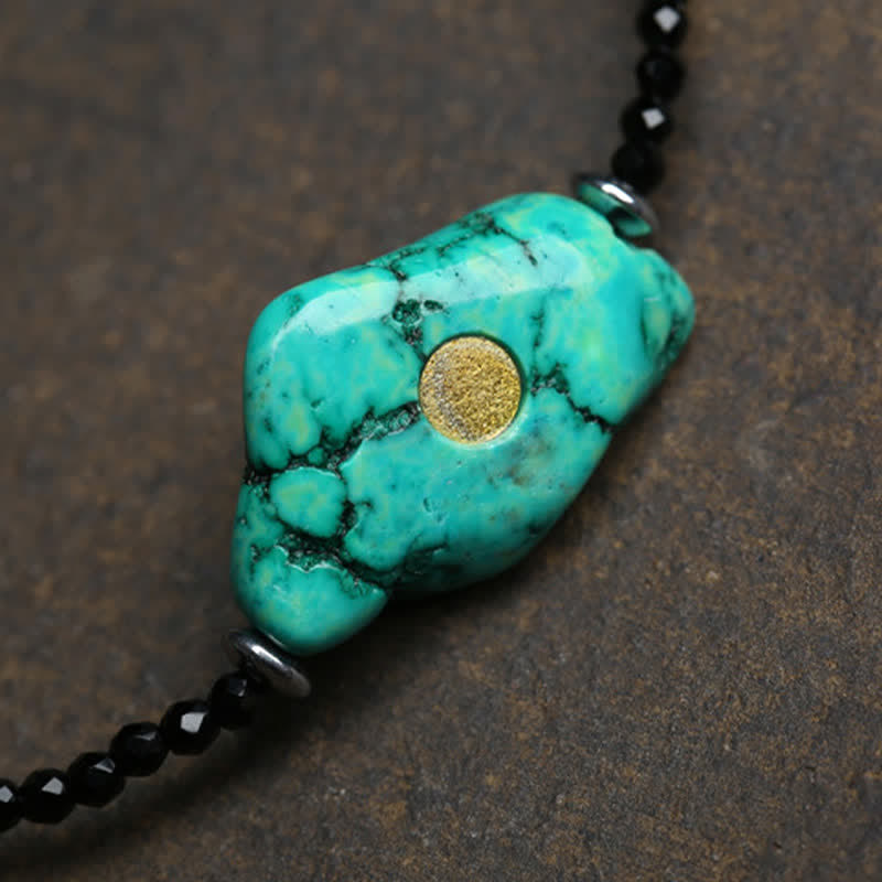 EverestArtStudios Black Spinel Turquoise Beads Strength Necklace