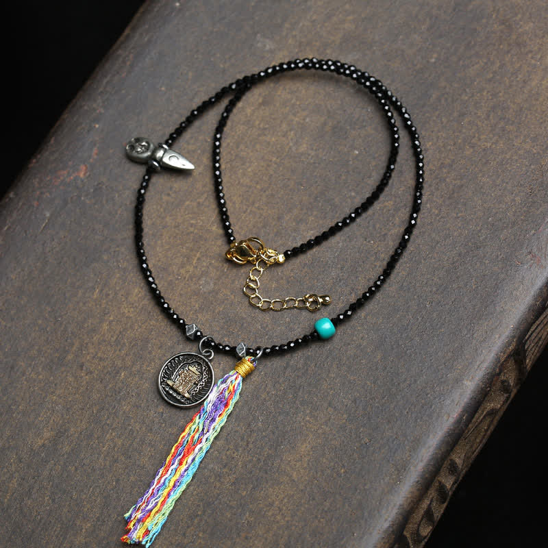 EverestArtStudios Black Spinel Turquoise Beads Strength Necklace
