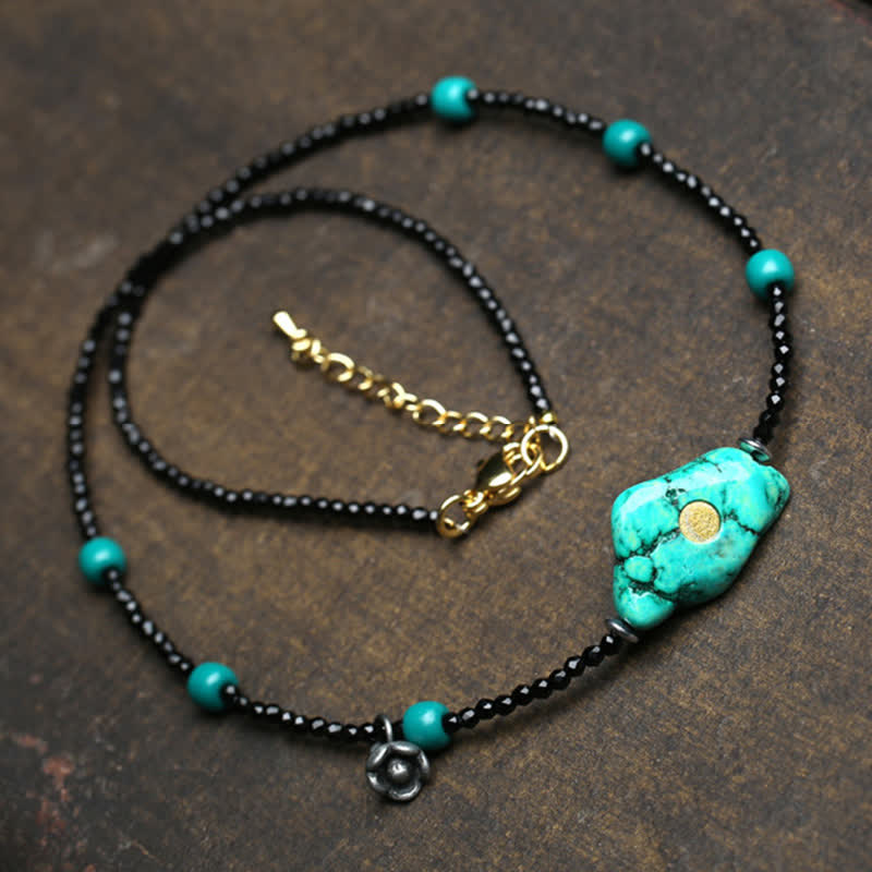 EverestArtStudios Black Spinel Turquoise Beads Strength Necklace