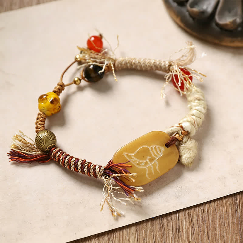Buddha Stones Bone Fu Character Braided Rope Peace Bracelet