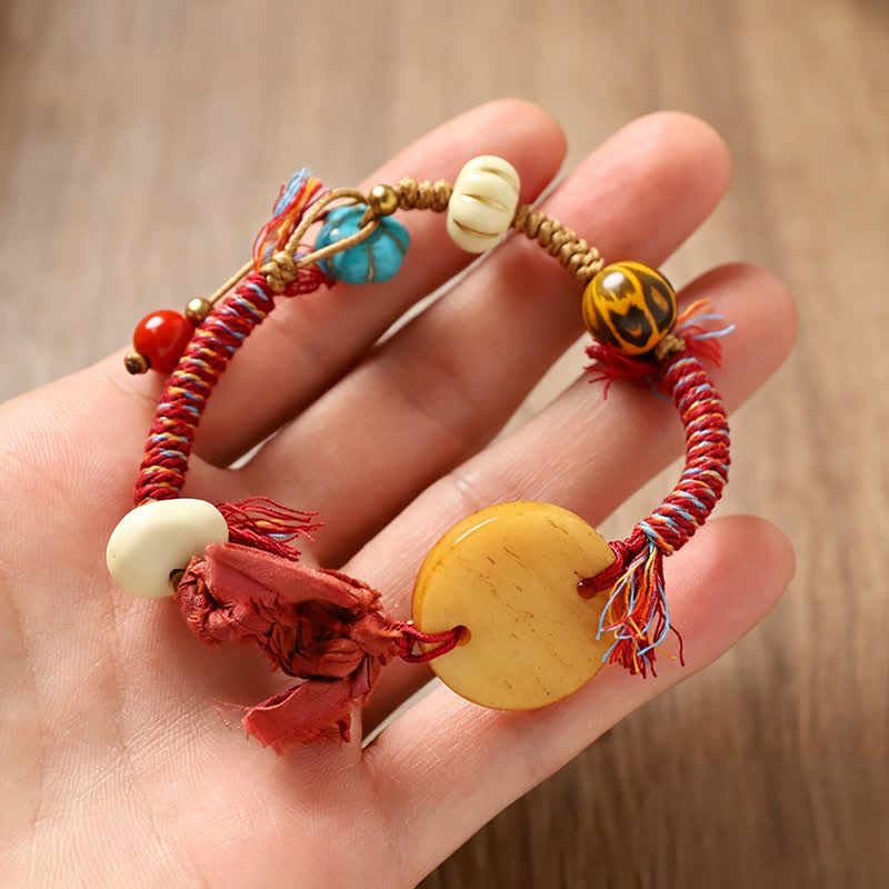Buddha Stones Bone Fu Character Braided Rope Peace Bracelet