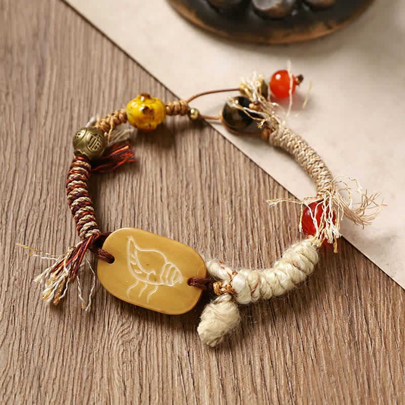 Buddha Stones Bone Fu Character Braided Rope Peace Bracelet