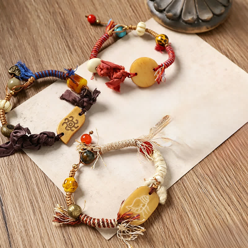 Buddha Stones Bone Fu Character Braided Rope Peace Bracelet