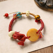Buddha Stones Bone Fu Character Braided Rope Peace Bracelet