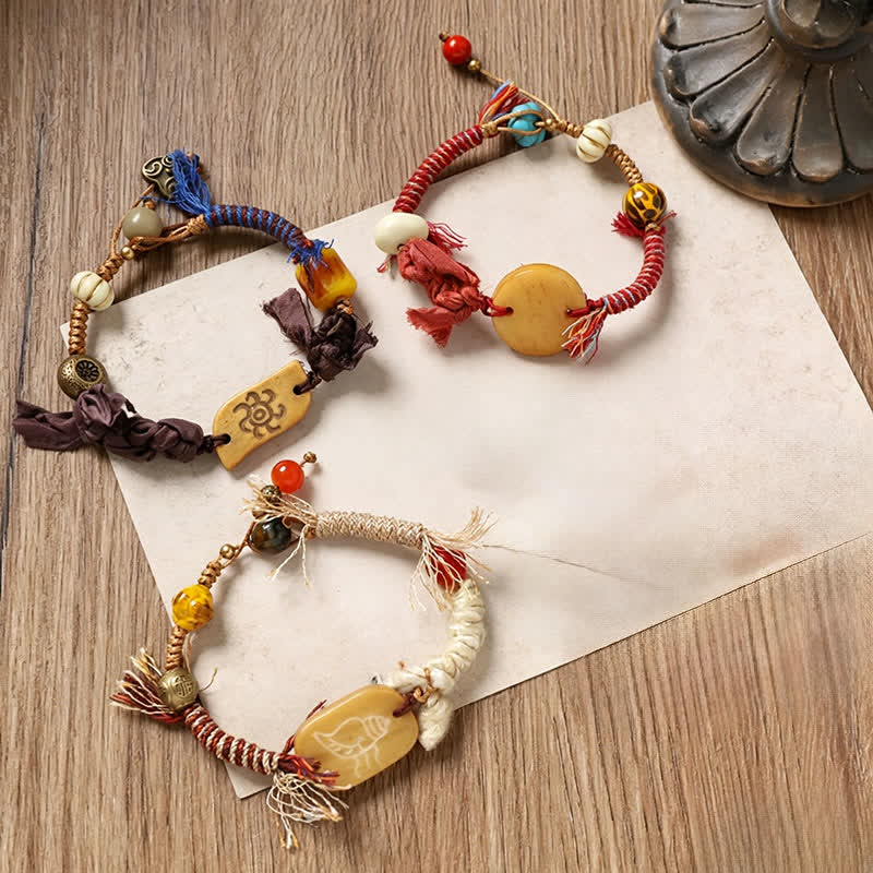 Buddha Stones Bone Fu Character Braided Rope Peace Bracelet